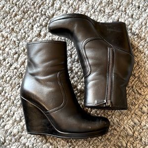PRADA Black Leather Wedge Ankle Booties size 7